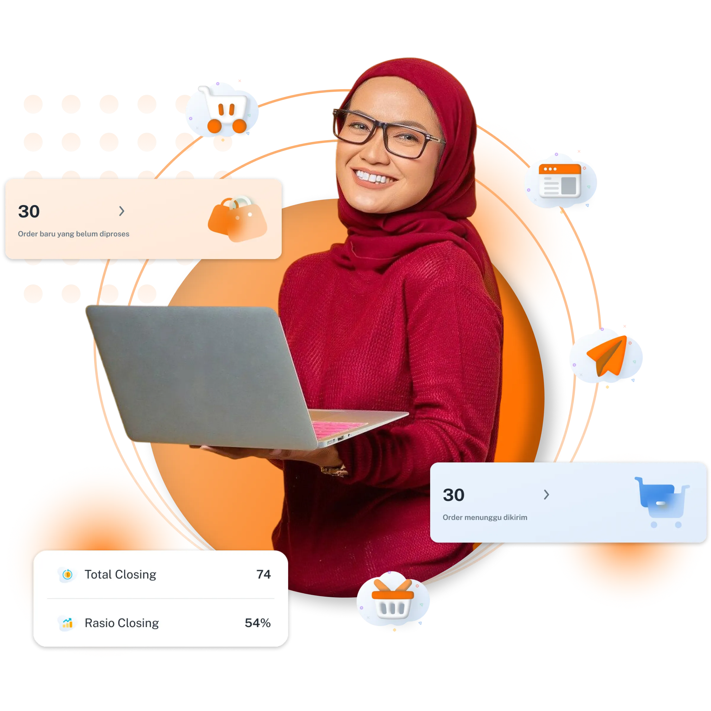 Wanita menggunakan bosOnline di laptop