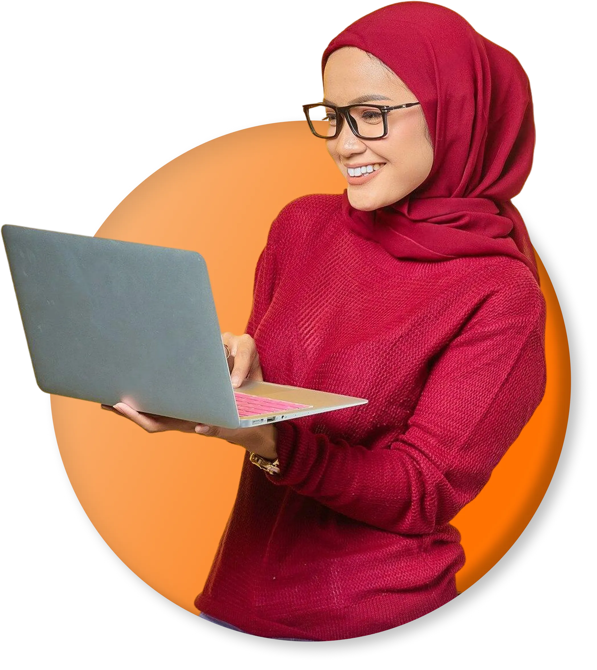 Wanita menggunakan bosOnline di laptop